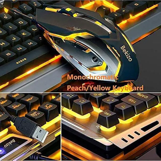 Alt view image 11 of 14 - Iron Orange Yellow Gaming Keyboard Mouse Combo,104 Full Size Metallic Backlit Keyboard,LED Keyboard Color Change Lighted Keyboard,PC Computer USB Keyboard, Gamer Keyboard,for Prime Xbox One PS4 Gamer