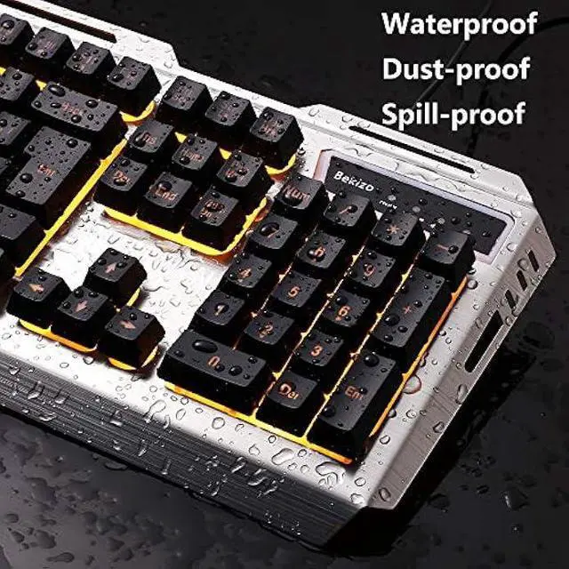 Alt view image 13 of 14 - Iron Orange Yellow Gaming Keyboard Mouse Combo,104 Full Size Metallic Backlit Keyboard,LED Keyboard Color Change Lighted Keyboard,PC Computer USB Keyboard, Gamer Keyboard,for Prime Xbox One PS4 Gamer