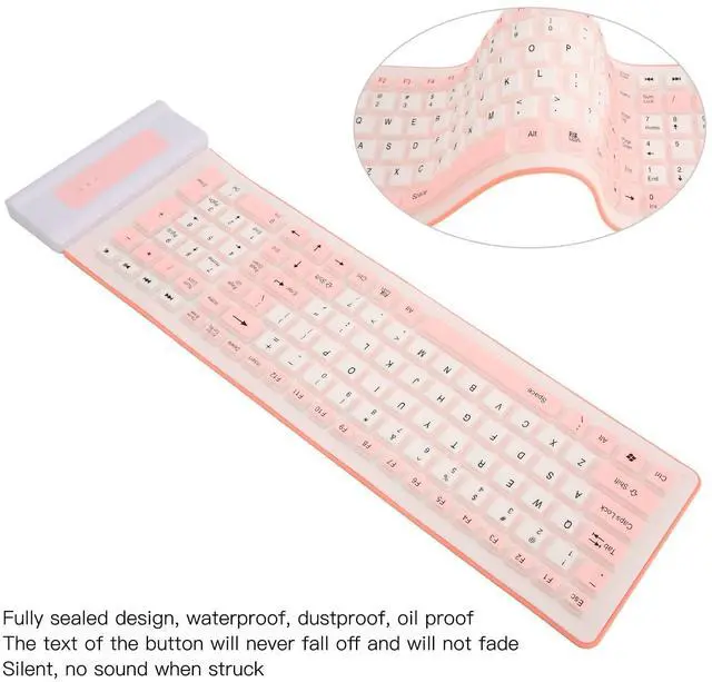 Alt view image 7 of 10 - Wireless Silicone Keyboard, Foldable Silicone Keyboard Soft Waterproof Rollup Keyboard for PC Laptop Notebook, 103 Keys, Mute Typing, Lightweight ()