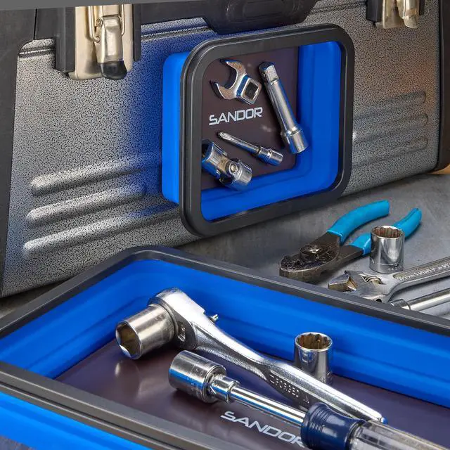 Alt view image 6 of 6 - Collapsible Magnetic Parts Tray Set - 3 Different Size Tool Trays for Screw, Bolts, Nuts, Washers, Pins and Other Small Metal Parts, Mechanic Tool Gifts for Men - Blue