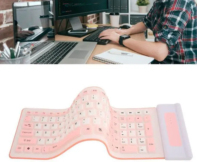 Alt view image 10 of 10 - Wireless Silicone Keyboard, Foldable Silicone Keyboard Soft Waterproof Rollup Keyboard for PC Laptop Notebook, 103 Keys, Mute Typing, Lightweight ()