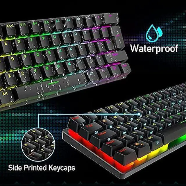 Alt view image 9 of 12 - Wired Gaming Keyboard Mouse Combo Chroma RGB Backlit Mechanical Keyboard with 61 Keys Anti-ghosting Floating Keycaps Metal Plate Type-C RGB Gaming Mouse 6400 DPI for PC Gamers (Black/Blue Switch)