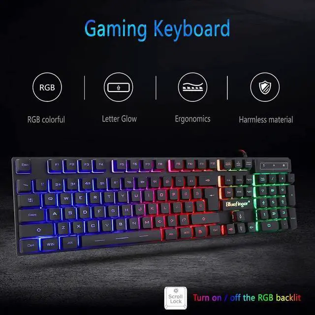 Alt view image 10 of 14 - RGB Gaming Keyboard and Backlit Mouse Combo,BlueFinger USB Wired Backlit Keyboard,LED Gaming Keyboard Mouse Set for Laptop PC Computer Game and Work