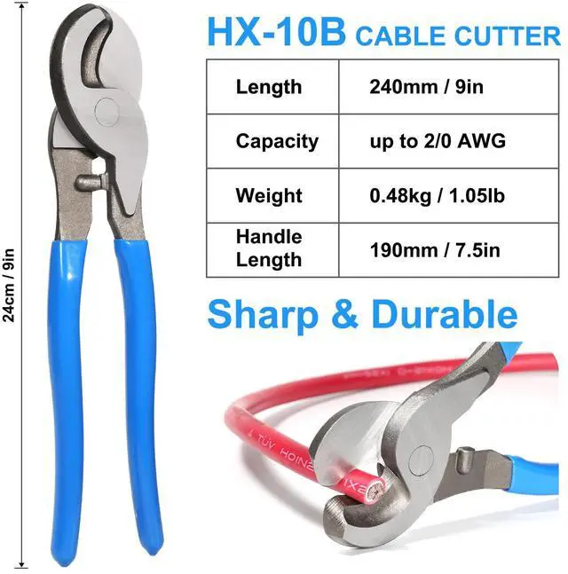 Alt view image 3 of 5 - Solsop Battery Cable Crimper Tool for AWG 10, 8, 6, 4, 2, 1/0 Gauge Electrical Lug, Battery Lug Crimping Tool with 62PCS Copper Wire Lugs and Heat Shrink Tubing, Cable Cutter