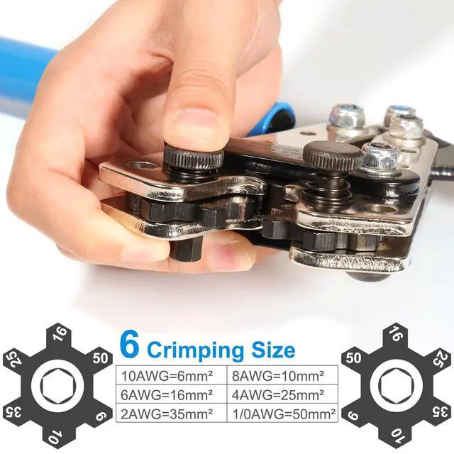 Alt view image 5 of 5 - Solsop Battery Cable Crimper Tool for AWG 10, 8, 6, 4, 2, 1/0 Gauge Electrical Lug, Battery Lug Crimping Tool with 62PCS Copper Wire Lugs and Heat Shrink Tubing, Cable Cutter