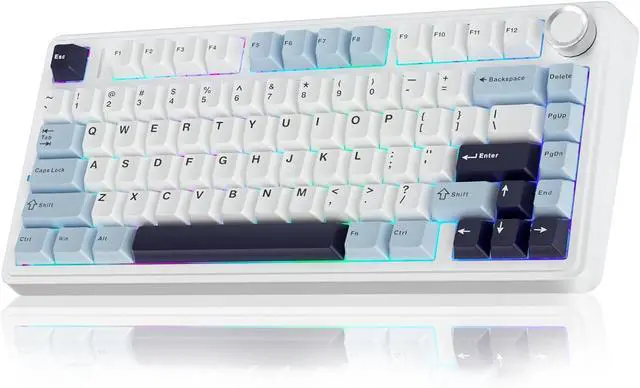 Alt view image 8 of 14 - F75 75% Wireless Mechanical Keyboard,Gasket Hot Swappable Custom Keyboard,Pre-lubed Reaper Switches RGB Backlit Gaming Keyboard,2.4GHz/Type-C/Bluetooth Mechanical Keyboard (White & Blue)