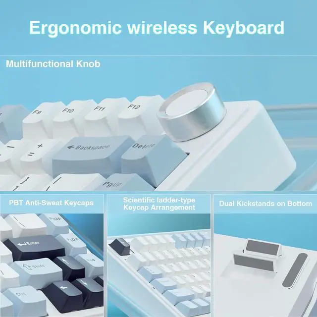 Alt view image 14 of 14 - F75 75% Wireless Mechanical Keyboard,Gasket Hot Swappable Custom Keyboard,Pre-lubed Reaper Switches RGB Backlit Gaming Keyboard,2.4GHz/Type-C/Bluetooth Mechanical Keyboard (White & Blue)