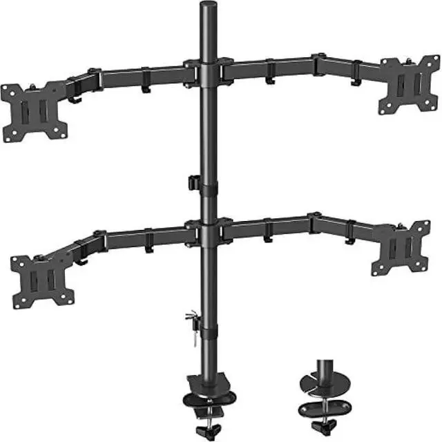 Alt view image 7 of 12 - MOUNT PRO Quad Monitor Stand, 4 Monitor Mount for 13 to 27 inch Computer Screens, Hold up to 17.6lbs Each, Fully Adjustable Stacked 4 Monitor Desk Mount, VESA Mount, C clamp/Grommet Base