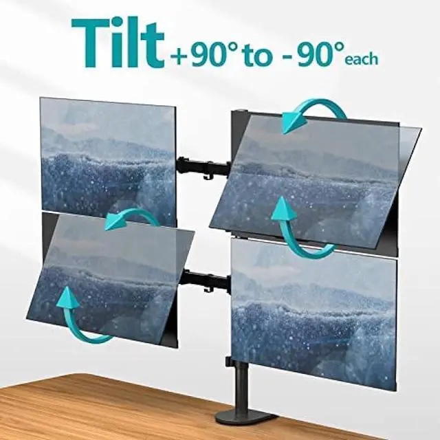 Alt view image 8 of 12 - MOUNT PRO Quad Monitor Stand, 4 Monitor Mount for 13 to 27 inch Computer Screens, Hold up to 17.6lbs Each, Fully Adjustable Stacked 4 Monitor Desk Mount, VESA Mount, C clamp/Grommet Base