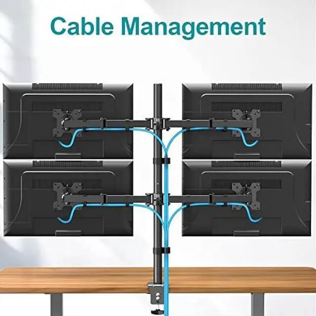 Alt view image 12 of 12 - MOUNT PRO Quad Monitor Stand, 4 Monitor Mount for 13 to 27 inch Computer Screens, Hold up to 17.6lbs Each, Fully Adjustable Stacked 4 Monitor Desk Mount, VESA Mount, C clamp/Grommet Base