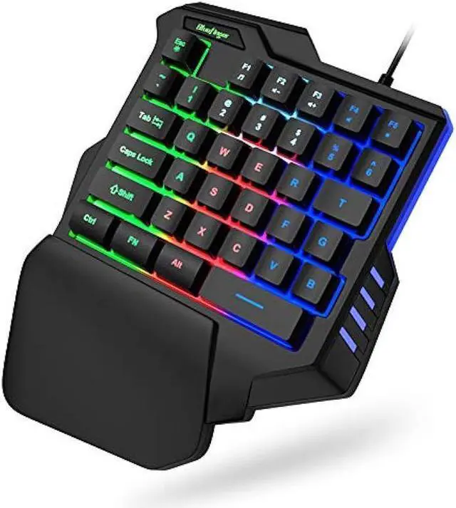 Alt view image 8 of 14 - One Hand RGB Gaming Keyboard,USB Wired Rainbow Letters Glow Single Hand Keyboard with Wrist Rest Support Multimedia Keys, Backlit Ergonomic Mechanical Feeling Keyboard for Game