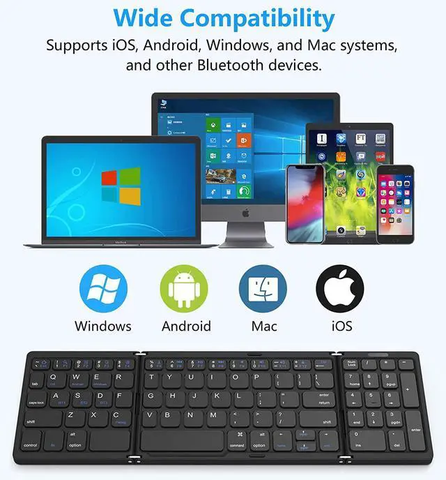 Alt view image 2 of 7 - Foldable Bluetooth Keyboard, Foldable Wireless Portable Keyboard with Numeric Keypad, USB-C Rechargeable for iOS, Android, Windows System Laptop Tablet Smartphone Device (Not Full Size)