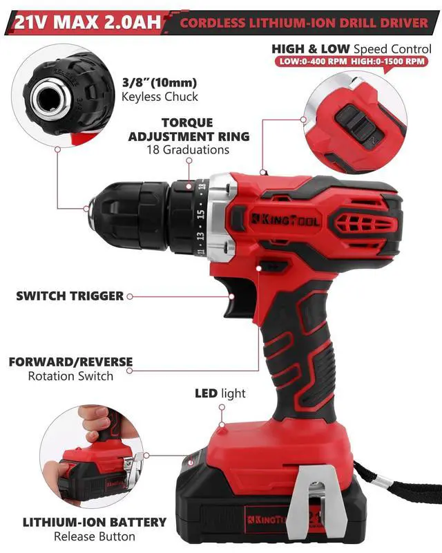Alt view image 3 of 7 - KINGTOOL Home Tool Set Kit - 286 PCS Home Auto Repair Tool Kit with Rolling Tool Box, Mechanic Tool Sets with 21V Max Cordless Power drill, Perfect for Homeowner, Diyer, Handyman