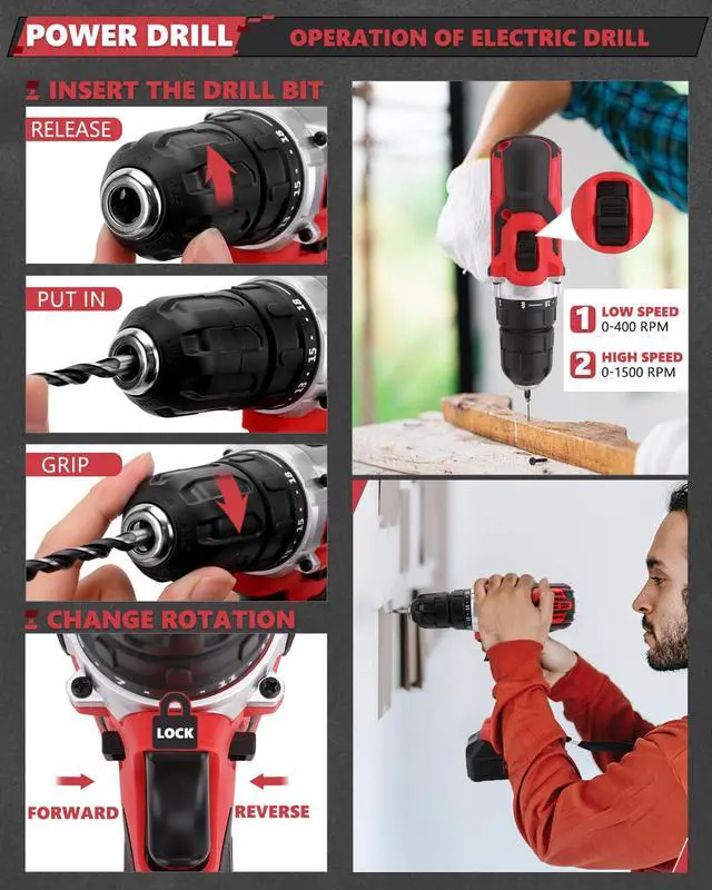 Alt view image 4 of 7 - KINGTOOL Home Tool Set Kit - 286 PCS Home Auto Repair Tool Kit with Rolling Tool Box, Mechanic Tool Sets with 21V Max Cordless Power drill, Perfect for Homeowner, Diyer, Handyman