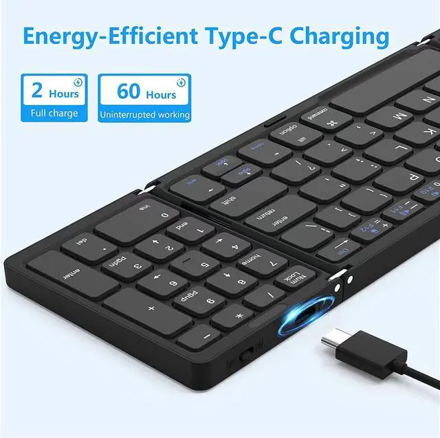 Alt view image 6 of 7 - Foldable Bluetooth Keyboard, Foldable Wireless Portable Keyboard with Numeric Keypad, USB-C Rechargeable for iOS, Android, Windows System Laptop Tablet Smartphone Device (Not Full Size)