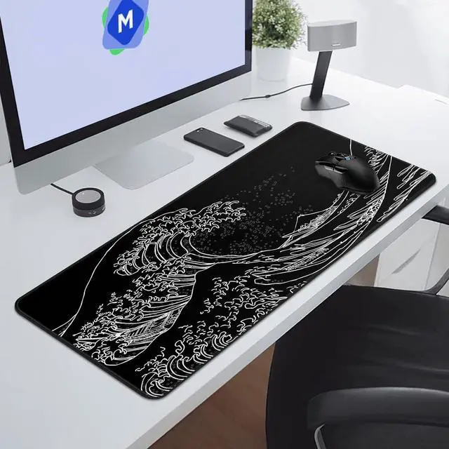Alt view image 11 of 14 - Mouse Pad Gaming Japanese Sea Wave Mouse Pad 31.5 x 11.8in Waterproof Gaming Keyboard Pad with Anti-Slip Rubber Base and Stitched Edges Extended XL Mouse Mat