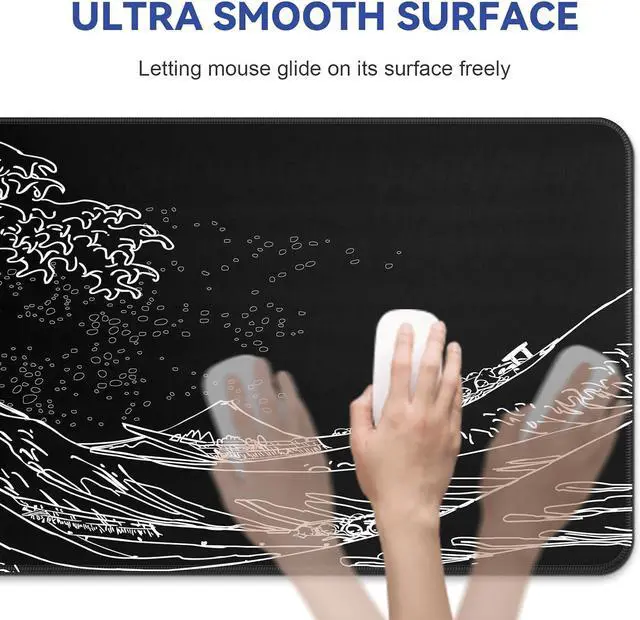Alt view image 14 of 14 - Mouse Pad Gaming Japanese Sea Wave Mouse Pad 31.5 x 11.8in Waterproof Gaming Keyboard Pad with Anti-Slip Rubber Base and Stitched Edges Extended XL Mouse Mat