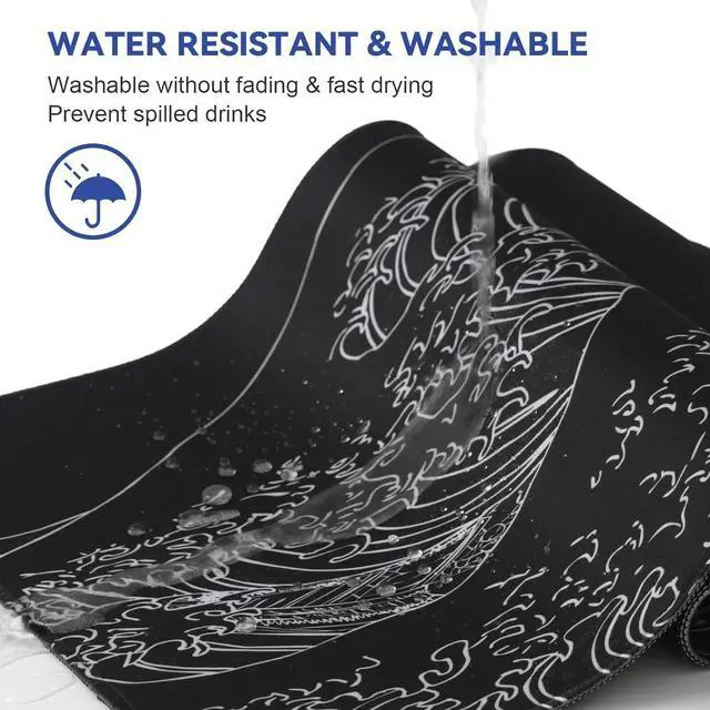 Alt view image 12 of 14 - Mouse Pad Gaming Japanese Sea Wave Mouse Pad 31.5 x 11.8in Waterproof Gaming Keyboard Pad with Anti-Slip Rubber Base and Stitched Edges Extended XL Mouse Mat