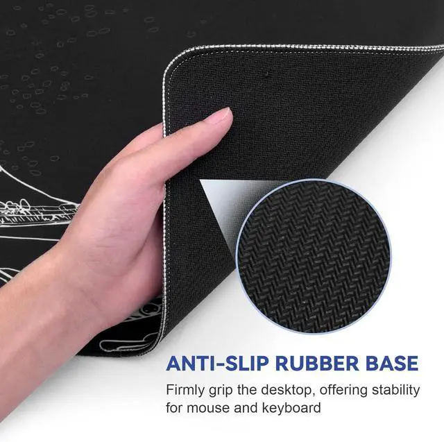 Alt view image 13 of 14 - Mouse Pad Gaming Japanese Sea Wave Mouse Pad 31.5 x 11.8in Waterproof Gaming Keyboard Pad with Anti-Slip Rubber Base and Stitched Edges Extended XL Mouse Mat