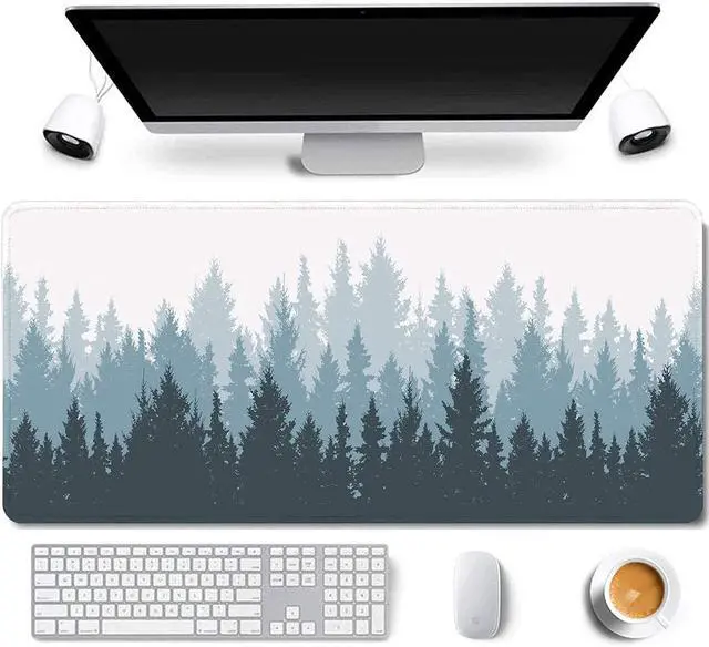 Alt view image 7 of 12 - 31.5x11.8 Inch Misty Pines Forest Large Gaming Mouse Pad with Stitched Edges XL Laptop Keyboard Mouse Mat Tree Landscape Desk Pad