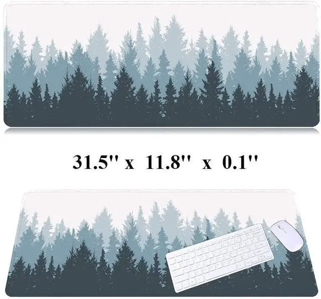 Alt view image 8 of 12 - 31.5x11.8 Inch Misty Pines Forest Large Gaming Mouse Pad with Stitched Edges XL Laptop Keyboard Mouse Mat Tree Landscape Desk Pad
