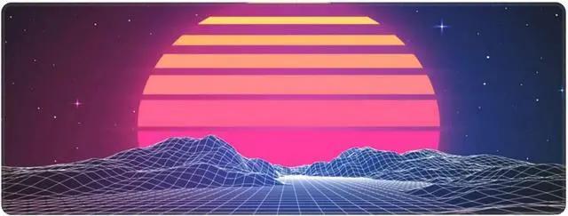 Alt view image 9 of 14 - Retro Neon Sunset Synthwave Extended Mouse Pad 35.4x15.7 Inch XXL Retrowave Vaporwave Non-Slip Rubber Base Large Gaming Mousepad Stitched Edges Waterproof Keyboard Mouse Desk Pad for Office Home