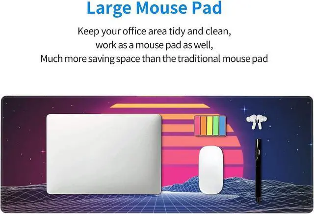 Alt view image 13 of 14 - Retro Neon Sunset Synthwave Extended Mouse Pad 35.4x15.7 Inch XXL Retrowave Vaporwave Non-Slip Rubber Base Large Gaming Mousepad Stitched Edges Waterproof Keyboard Mouse Desk Pad for Office Home
