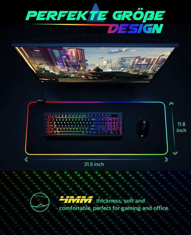 Alt view image 12 of 14 - RGB Gaming Mouse Pad Large Extended Soft Led Mouse Pad with 14 Lighting Modes 2 Brightness Levels Computer Keyboard Mousepads Mat 800 x 300mm / 31.5×11.8 inches