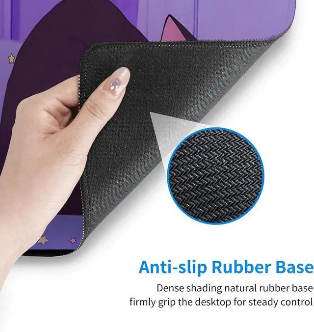 Alt view image 13 of 14 - Anime Kawaii Gaming Mouse Pad Cute Cat Large Desk Mat XL Lavender Purple Extended Mousepad Gaming Desktop Mat Laptop Keyboard Mouse Mat Desk Pad 31.5x11.8in Non-Slip Rubber Base with Stitched Edges