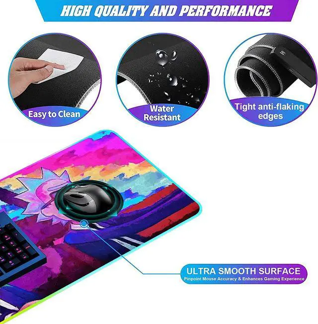 Alt view image 12 of 14 - RGB Mouse pad Anime Rainbow Space Custom Design Mousepad,Mouse Pads with Non-Slip Rubber Base,Stitched Edges Mouse mat,Washable Desk pad for Computer Keyboard mice Laptop & PC,31.5x11.8 inch
