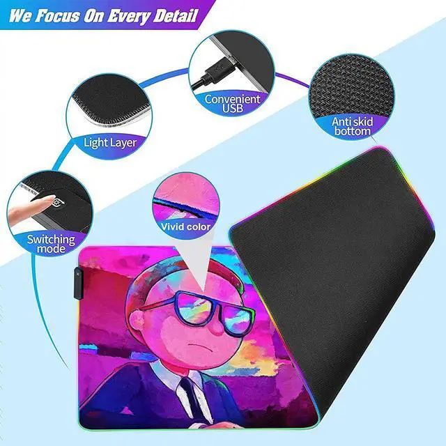Alt view image 11 of 14 - RGB Mouse pad Anime Rainbow Space Custom Design Mousepad,Mouse Pads with Non-Slip Rubber Base,Stitched Edges Mouse mat,Washable Desk pad for Computer Keyboard mice Laptop & PC,31.5x11.8 inch