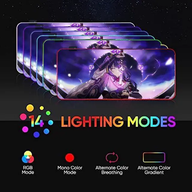 Alt view image 9 of 14 - led Light Mouse pad pro Gaming Genshin Impact Series-Raiden Shogun RGB Mouse mat Large Leopard Mouse pad Colorful Extended Mousepad Oversized Gaming Anime Desk mat 23.6"*11.8"