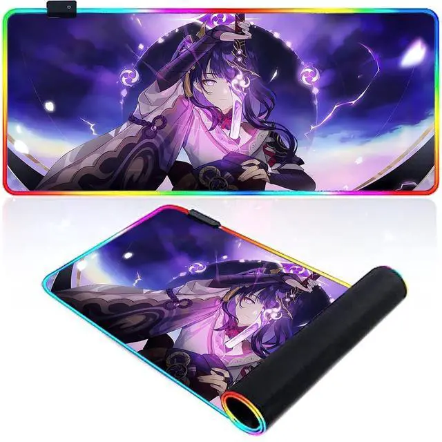 Alt view image 8 of 14 - led Light Mouse pad pro Gaming Genshin Impact Series-Raiden Shogun RGB Mouse mat Large Leopard Mouse pad Colorful Extended Mousepad Oversized Gaming Anime Desk mat 23.6"*11.8"