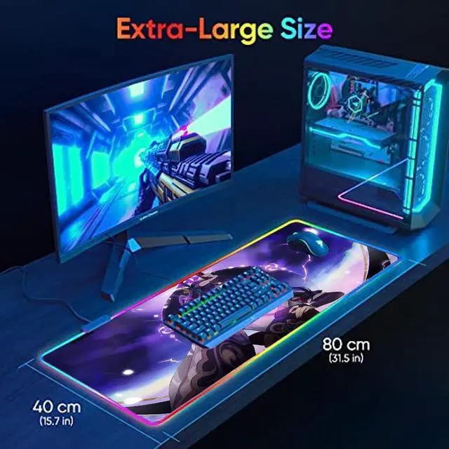 Alt view image 13 of 14 - led Light Mouse pad pro Gaming Genshin Impact Series-Raiden Shogun RGB Mouse mat Large Leopard Mouse pad Colorful Extended Mousepad Oversized Gaming Anime Desk mat 23.6"*11.8"