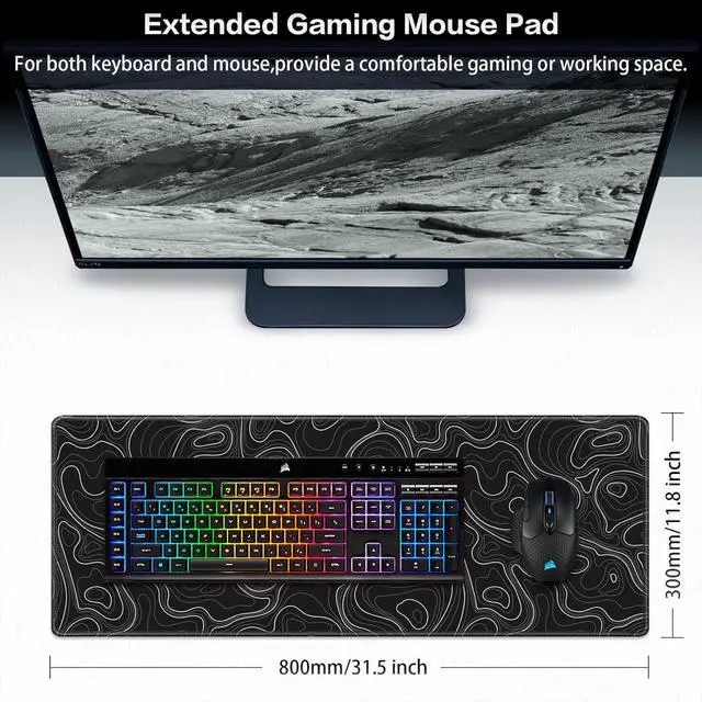Alt view image 9 of 14 - Gaming Mouse Pad Topographic Contour Mouse Pad 31.5x11.8inch Large Extended Computer Mouse Mat Keyboard Full Desk Mousepad for Gaming Office Home