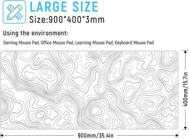 Alt view image 9 of 14 - White Topographic Large Gaming Mouse Pad XXL Mousepad Big Mouse Mat Desk Pad for Keyboard and Mouse Gaming Computer Laptop PC Desk Office Accessories