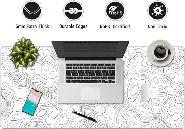 Alt view image 12 of 14 - White Topographic Large Gaming Mouse Pad XXL Mousepad Big Mouse Mat Desk Pad for Keyboard and Mouse Gaming Computer Laptop PC Desk Office Accessories