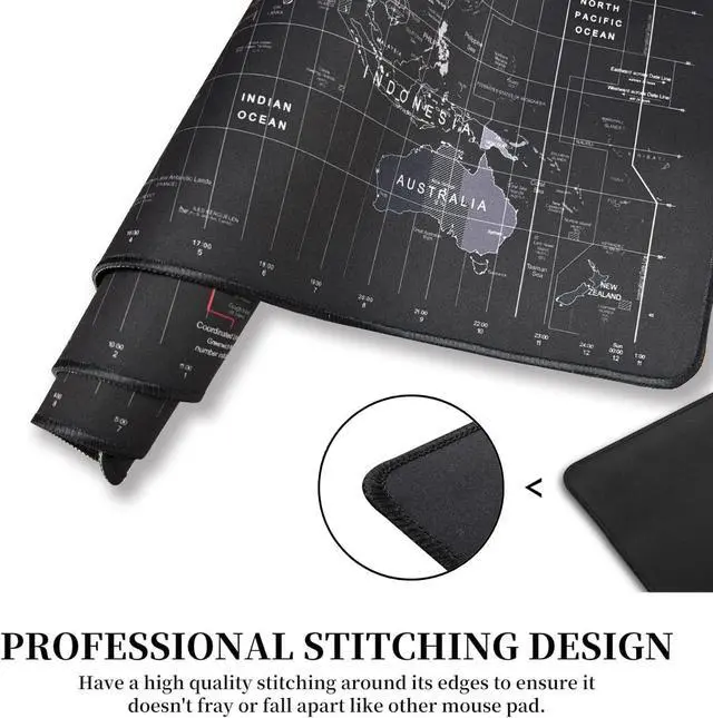 Alt view image 11 of 14 - Large Keyboard Gaming Mouse Pad Black World Map Mouse Pad with Anti-Slip Rubber Base Extended XXL Long Gaming Mousepad Big Mouse Pads for Desk 31.5 X 11.8 Inch