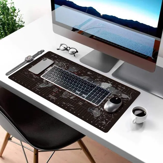 Alt view image 13 of 14 - Large Keyboard Gaming Mouse Pad Black World Map Mouse Pad with Anti-Slip Rubber Base Extended XXL Long Gaming Mousepad Big Mouse Pads for Desk 31.5 X 11.8 Inch