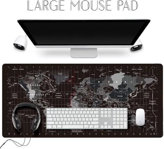 Alt view image 14 of 14 - Large Keyboard Gaming Mouse Pad Black World Map Mouse Pad with Anti-Slip Rubber Base Extended XXL Long Gaming Mousepad Big Mouse Pads for Desk 31.5 X 11.8 Inch