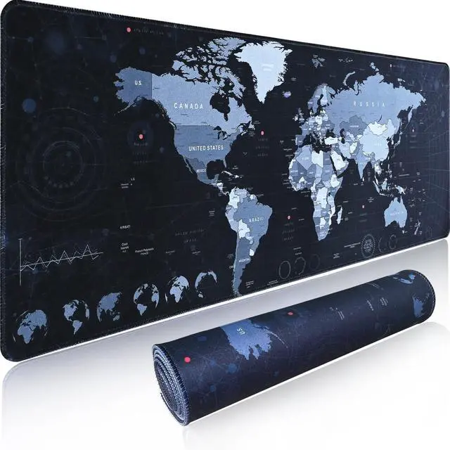 Alt view image 8 of 14 - Gaming Mouse Pad XL XXL with World Map(31.5 x 11.8in) Desk Mat&Large Mouse Pad Keyboard Mat 3MM Anti Slip and Waterproof Rubber Mouse Pad (Black)