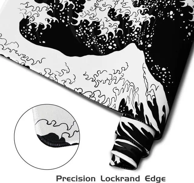 Alt view image 4 of 6 - Black Large Mouse Pad Japanese Sea Wave Anime Gaming Mouse Pad Extended Kanagawa Non-Slip Rubber Base Mouse Mat 31.5 X 11.8 Inch Stitched Edges Keyboard Mice Pad Desk Pad