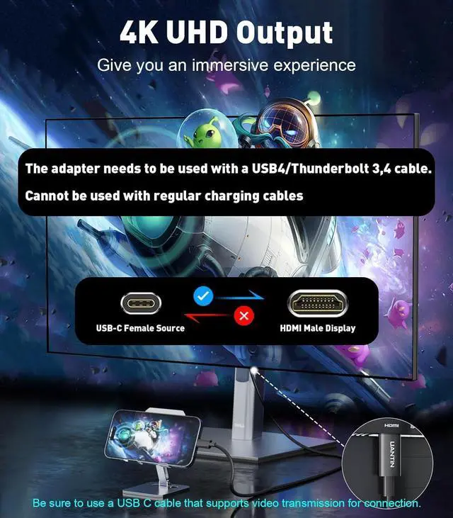 Alt view image 9 of 14 - USB C Female to HDMI Male Adapter | 4K 60Hz Uni-Directional USB Type C 3.1 Source to HDMI Monitor Converter USB C Adapter for USB4/Thunderbolt 3 4 Cable - Not HDMI to USB C