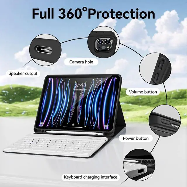 Alt view image 8 of 10 - KVTVOU Keyboard Case for iPad Pro 11 Inch 4th Generation/Pro 3rd Gen/Pro 2nd Gen with Pencil Holder, Folio Detachable Wireless Bluetooth Keyboard & Flip Stand Case for iPad Pro 11 Inch, Black