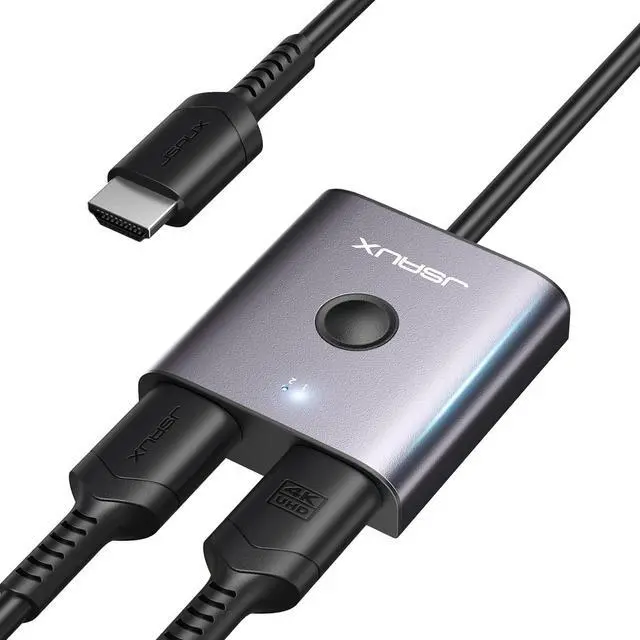 Alt view image 8 of 14 - HDMI Switch 4K 60Hzwith 1.3FT HDMI Cable, JSAUX HDMI 2.0 Switcher 2 in 1 Out Aluminum Bi-Directional Splitter 2 x 1/1 x 2 UHD 3D Compatible for Switch, PS4, Roku, HDTV, Monitor -Grey