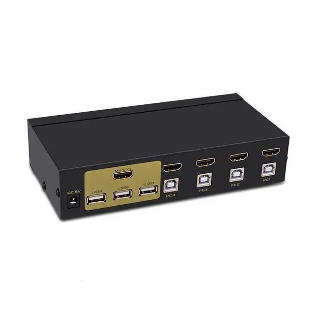 Alt view image 8 of 10 - 4 Port Kvm Switch USB Auto Hd 4 in 1out Switch Monitor Keyboard Mouse Sharer With Power Supply Send Cables FJ-401HUA
