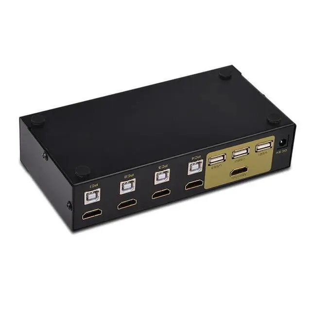 Alt view image 9 of 10 - 4 Port Kvm Switch USB Auto Hd 4 in 1out Switch Monitor Keyboard Mouse Sharer With Power Supply Send Cables FJ-401HUA
