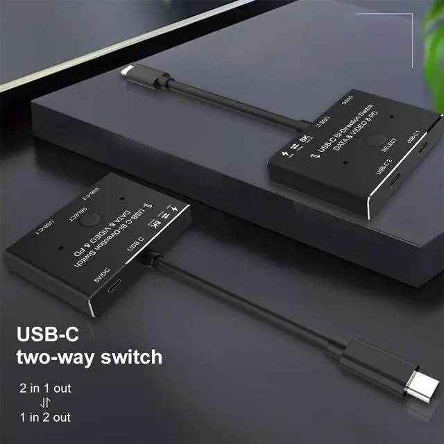 Alt view image 10 of 10 - USB C two-way Switch 1x2/2x1 USB 3.1 splitter data video switcher 8K @ 30Hz PD 100W for PC monitor Mobile phone Multi-source