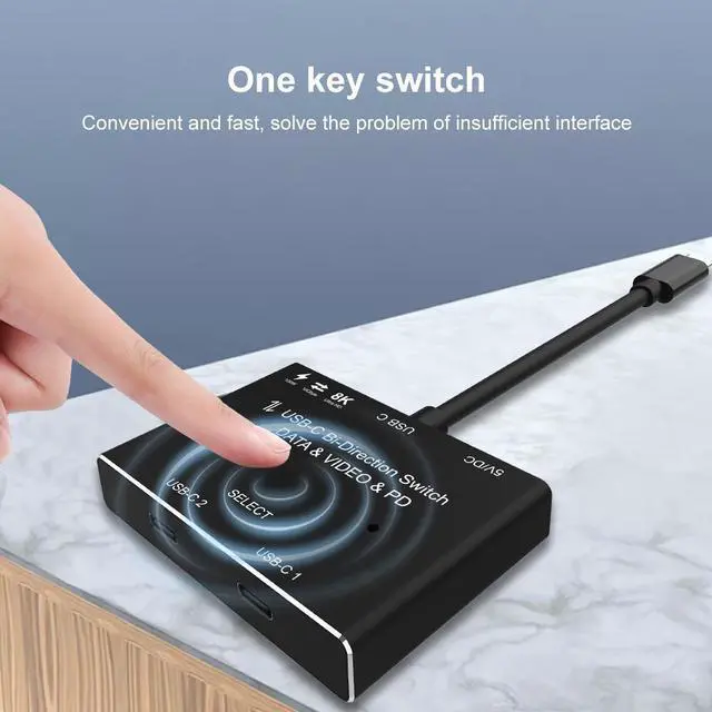 Alt view image 7 of 10 - USB C two-way Switch 1x2/2x1 USB 3.1 splitter data video switcher 8K @ 30Hz PD 100W for PC monitor Mobile phone Multi-source