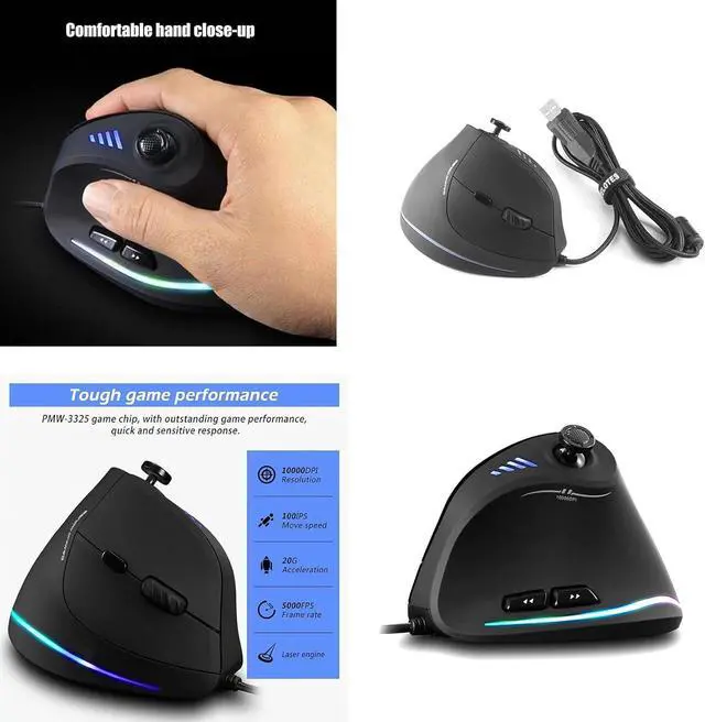 Alt view image 9 of 14 - Vertical Gaming Mouse Vertical Ergonomic Mouse With Joystick Control Adjustable 10000DPI For Gamers/PC/Laptop/Desktop